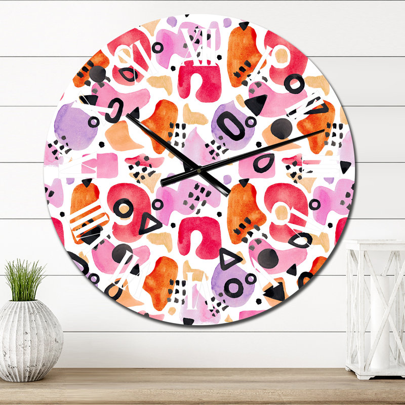Horloge murale moderne avec formes organiques rétro mauve et rouge III, Petit