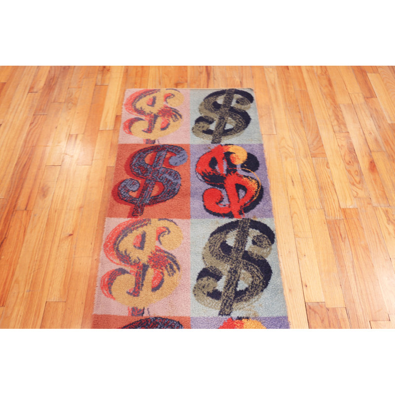 Nazmiyal Collection Andy Warhol Dollars Sign Vintage Runner Rug 2ft 7in X 11ft 2in