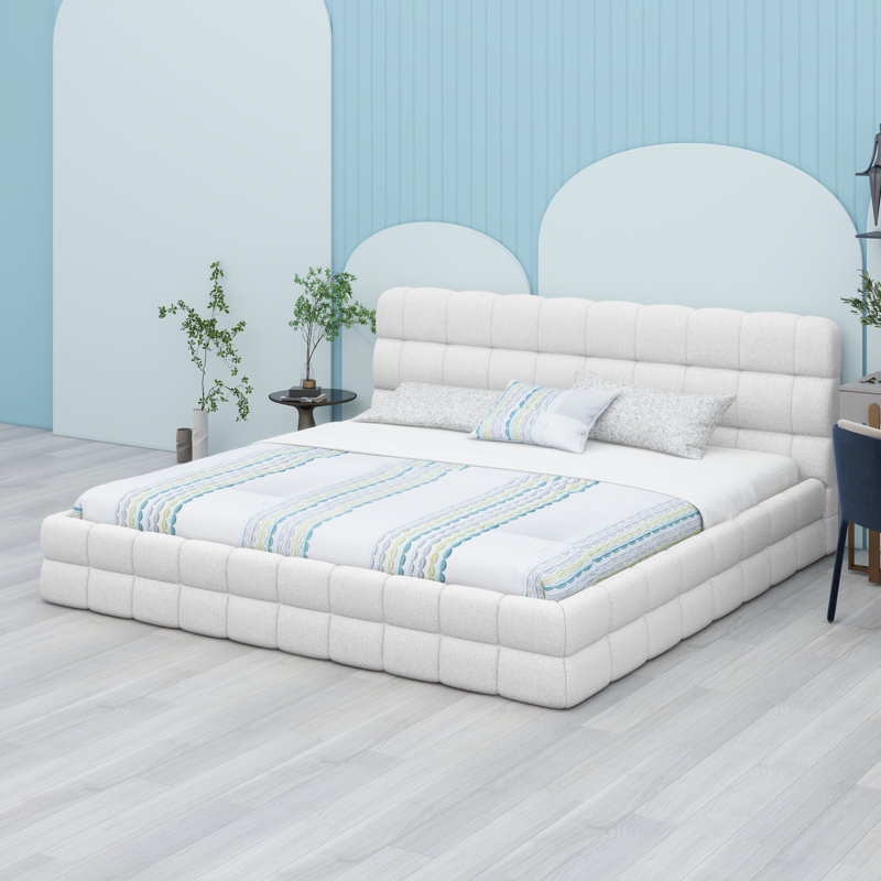Lit tapissier Boucle, Blanc