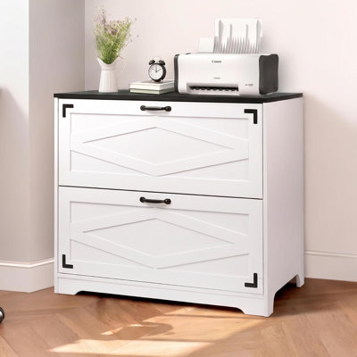 Maniram 35.43'' Wide 2 -Drawer Farmhouse Lateral File Cabinet, Wood Filing Cabinet for Home Office, Large File Storage Printer Stand for A4/Letter Size Files, with Anti-tilt Mechanism