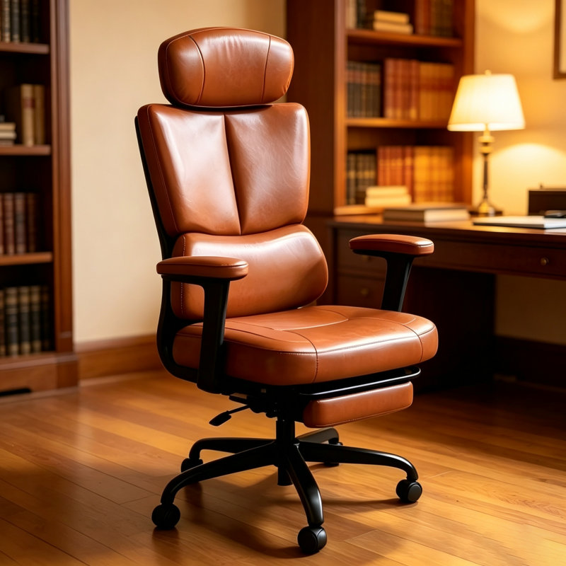 Fauteuil de bureau confortable avec repose-pieds, Brown