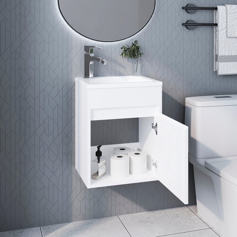 Meuble-lavabo mural blanc avec lavabo et 1 porte, Blanc