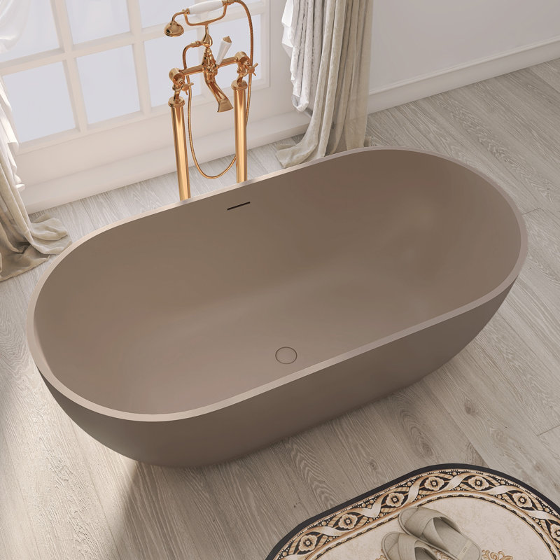 59'' X 29'' Freestanding Soaking Solid Surface Bathtub(Grey-Coffee)