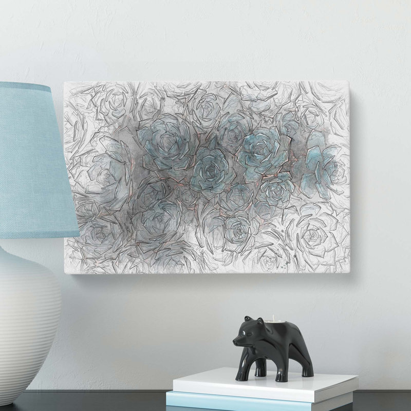 Succulent Plants in Abstract - Wrapped Canvas Drawing - Wrapped Canvas, 35cm H x 50cm W x 3cm D