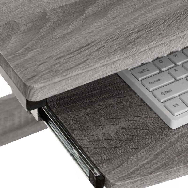 Sleek Gray MDF and Steel Compact Computer Desk with Drawers