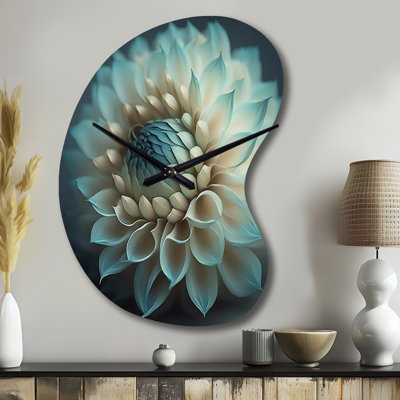 Blue And White Dahlia Flowers IV - Dahlia Asymmetrical Metal Clock, Traditional Unique Shape Wall Clock Print