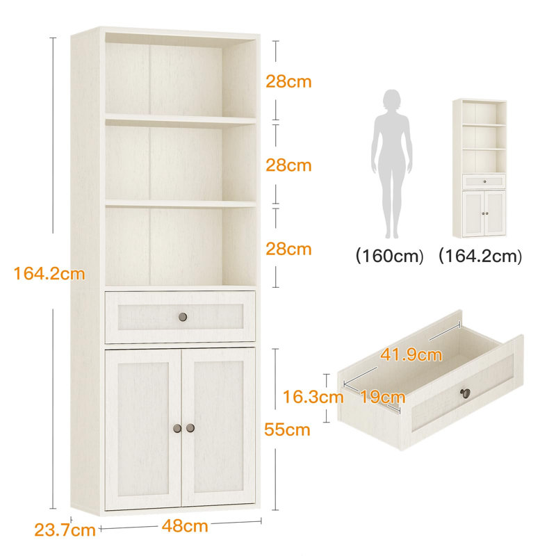 164.2cm H x 48cm W Bookcase, White
