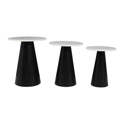 Topher Marble Top Three Pack Solid Wood Accent Table Set