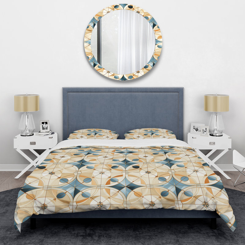 Ensemble de housse de couette antique beige et bleu Marrocan Tiles III, Housse de couette simple + 1 taie décorative stan