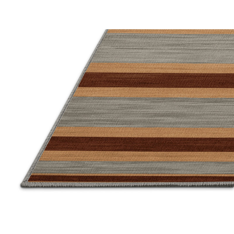  Tapis lavable rayé gris clair caramel, Rectangulaire 2 pi x 3 pi