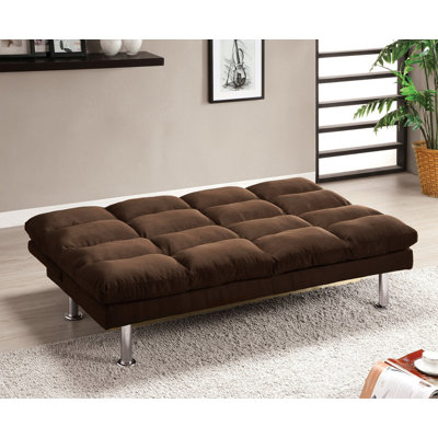 Canapé-lit de futon de style contemporain en microfibre converti en lit avec support supplémentaire pour pieds chromés
