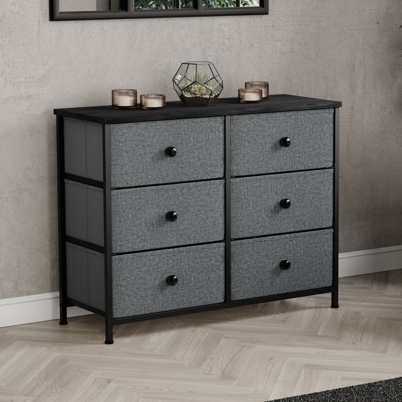 Chorley 6 Drawer Fabric Drawer Chest UKFR Certified, Grey/Black