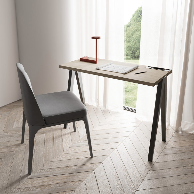 Gundrath Solid Wood Base Writing Desk, Light Oak, Jet Black