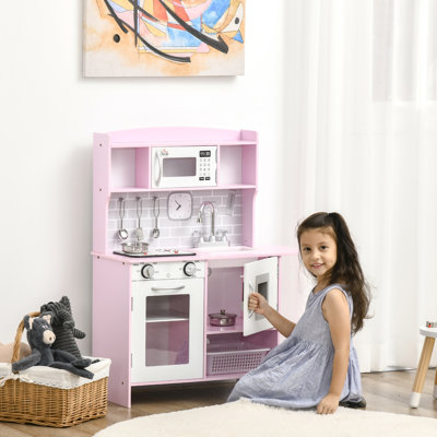 Alfie-James Children Wooden Play Kitchen Lights Sounds Storage Age 3-6 Kids Pink