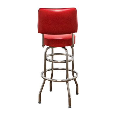 Retro Home Chrome Upholstered Swivel Counter And Bar Stool With Back