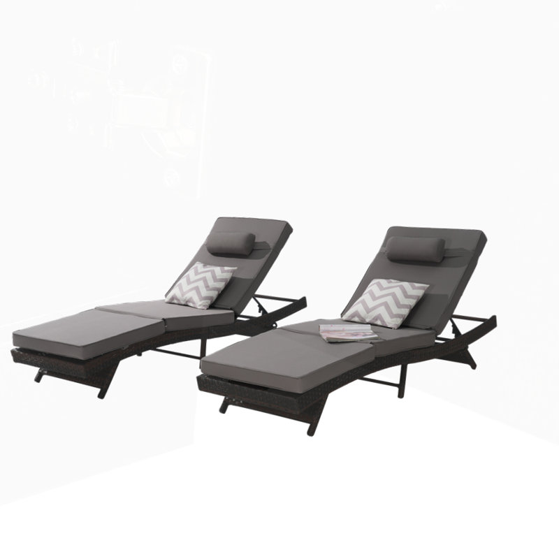 Outdoor Wicker Long Reclining  Lounge Chair Set of 2, Dark Gray