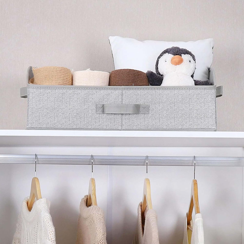 3 Pack Extra Large Closet Organizers – Trapezoid Fabric Storage Bins, Foldable Baskets Handles, Herringbone Gray, Clothes Shelves
