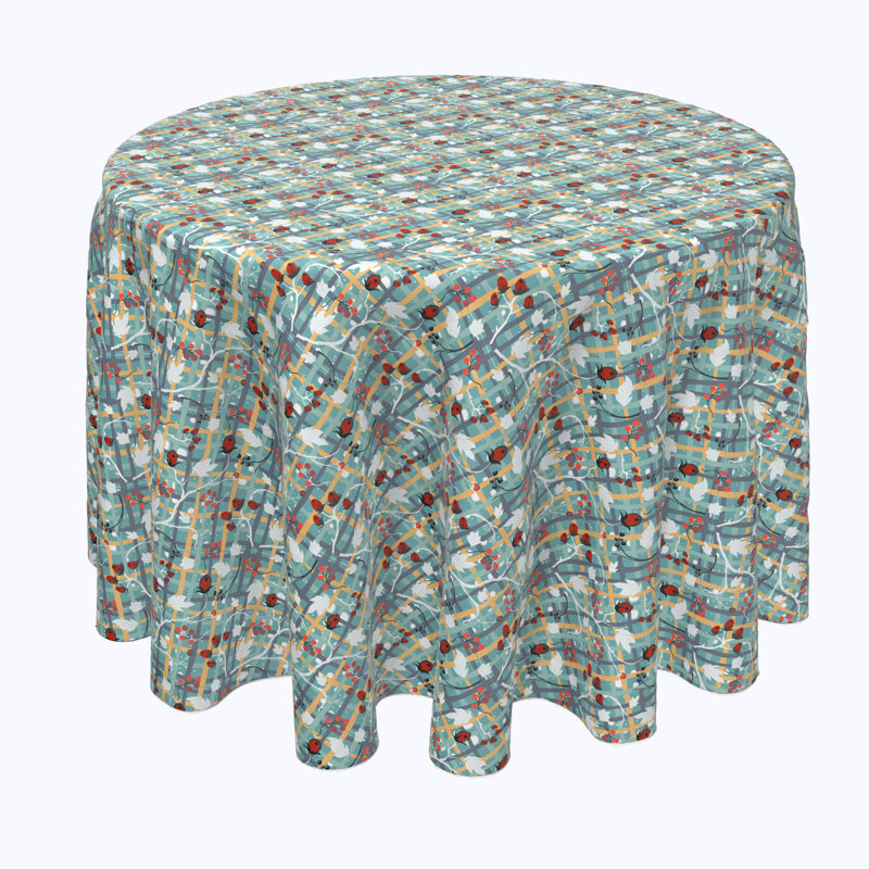 Geometric Round Christmas Tablecloth, 90" x 90", Green Beautiful Berry Weave