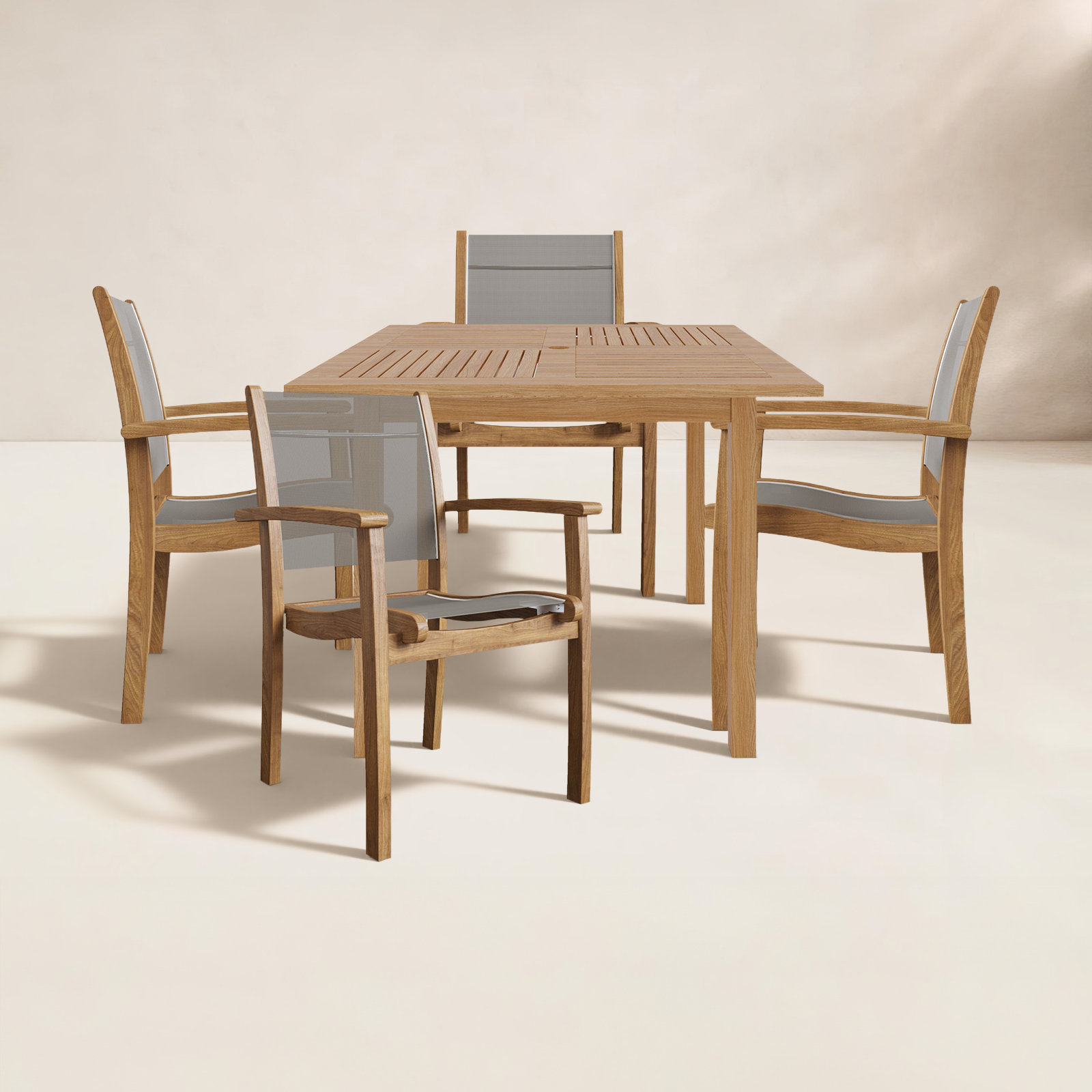 Flem 39" Teak Patio Dining Set, Tan