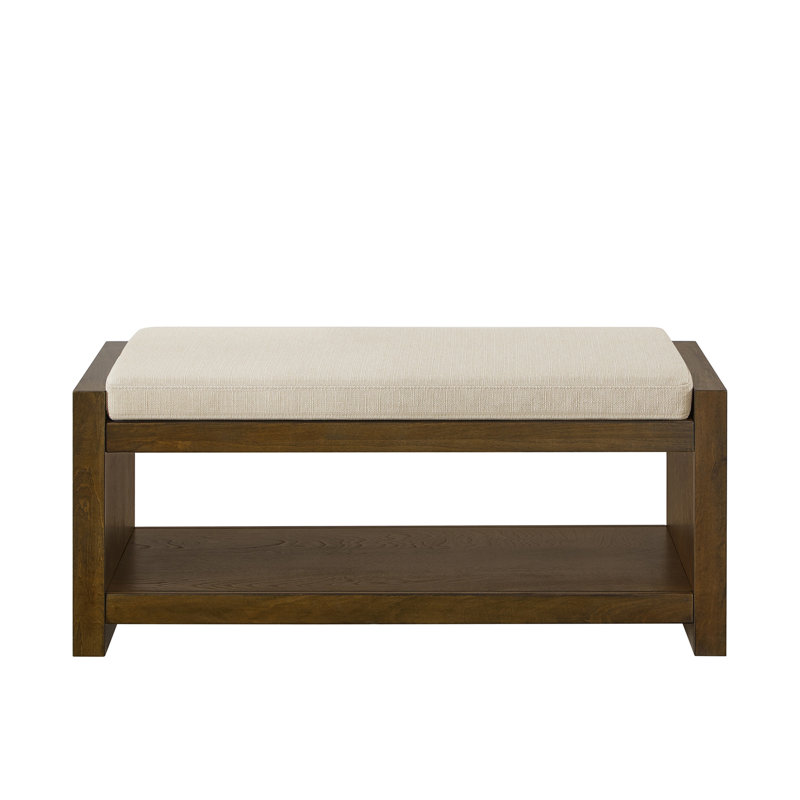 40" Accent Bench with Lower Shelf Shoe Rack, Padded Seating Bench for Living Room, Modern Compact Bed End Bench with Storage for Bedroom Seating, Removable Cushion, 40"W