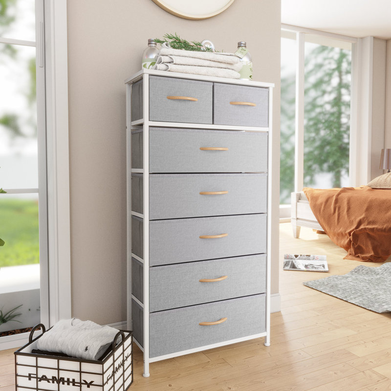 Commode de rangement 7 tiroirs Kirklan, Gris clair / Blanc