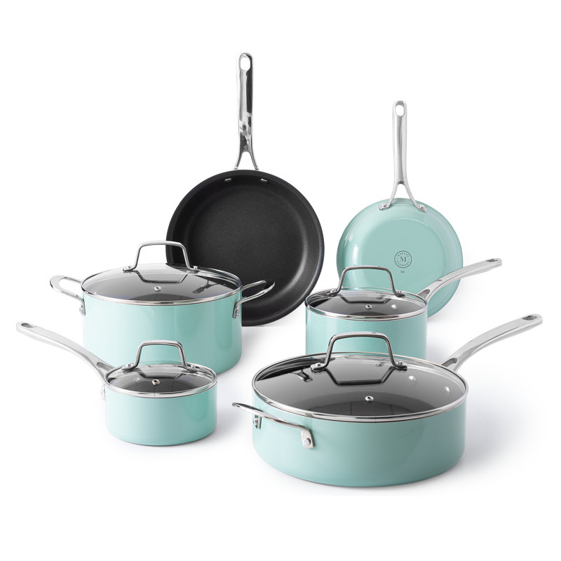 Batterie de cuisine antiadhésive en aluminium 10 pièces Martha Stewart, bleu