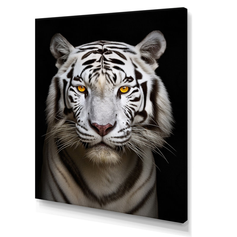 Tigre blanc féroce III - reproduction sur toile, H 20 po x l 12 po, Toile tendue
