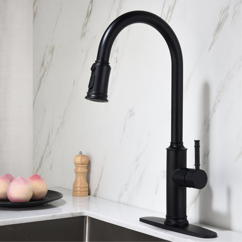Robinet de cuisine en acier inoxydable noir mat avec capacité de retrait, profondeur de 12,2 po, largeur de 25,6 po, hauteur de 2,6 po, apparence de poids de 5,8 lb, profondeur d'entrée, largeur de hauteur
