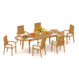 7 Pcs Grade-A Teak Wood Dining Set: 118" Double Extension Oval Table And 6 Goa Stackng Arm Chairs #11GO2606
