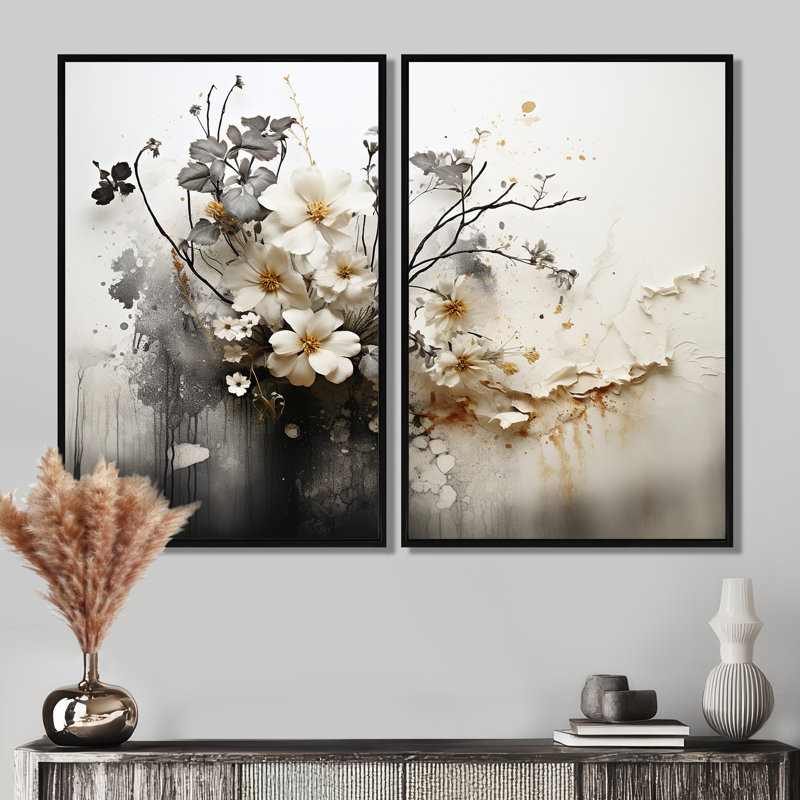 Tymeo - Boho abstrait, impressions sur toile, Noir, H 36 po x l 48 po, Reproduction avec cadre flottant