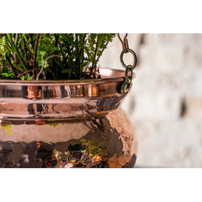 Hammered Solid Copper Hanging Planter Bowl – Unique Housewarming Gift