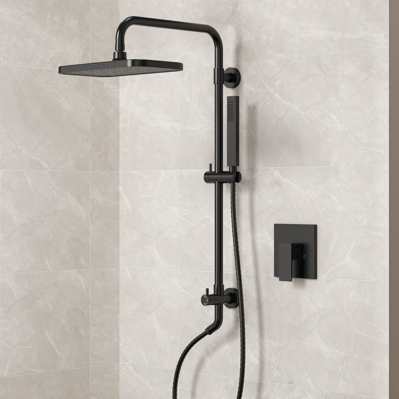 Wall-Mounted Pressure-Balanced Shower System with 12.6" Rain Shower Head, Handheld Shower and Adjustable Slide Bar