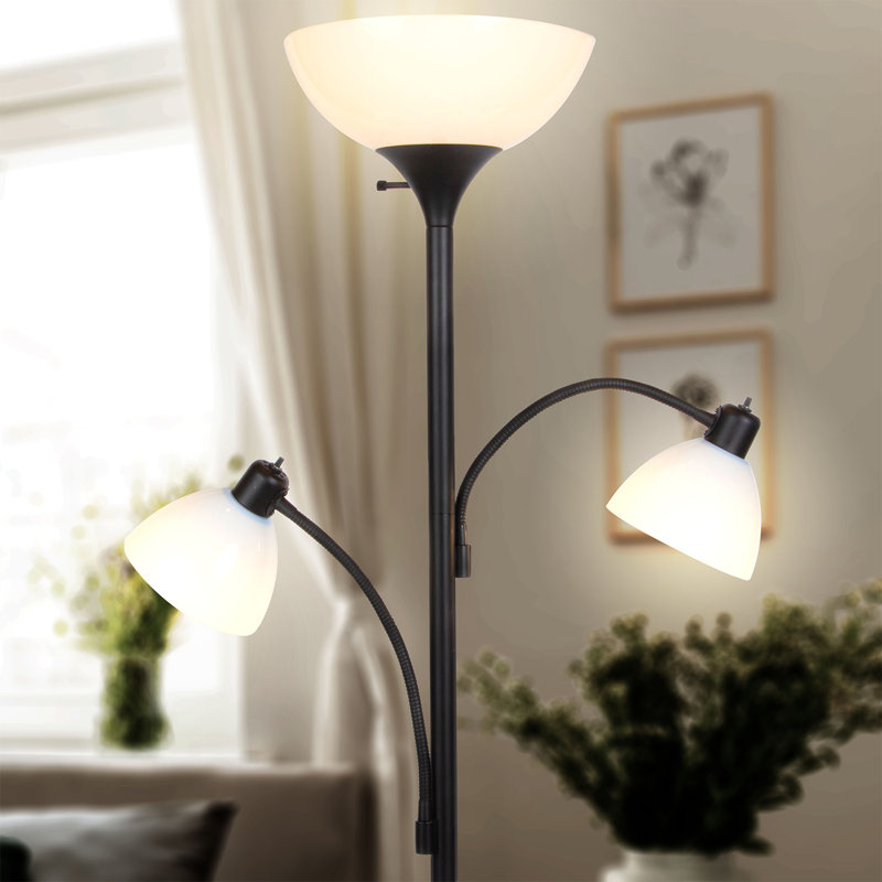 Sky Dome Double 72 in. Industrial 3-Way Dimming LED Black Floor Lamp with 3 Versatile Adjustable Bowl Shades, Black