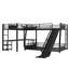 Lit superposé triple en L en forme de L, plateau double TG, lit double, lit mezzanine simple TG, bureau, tablettes, USB, glissière, noir