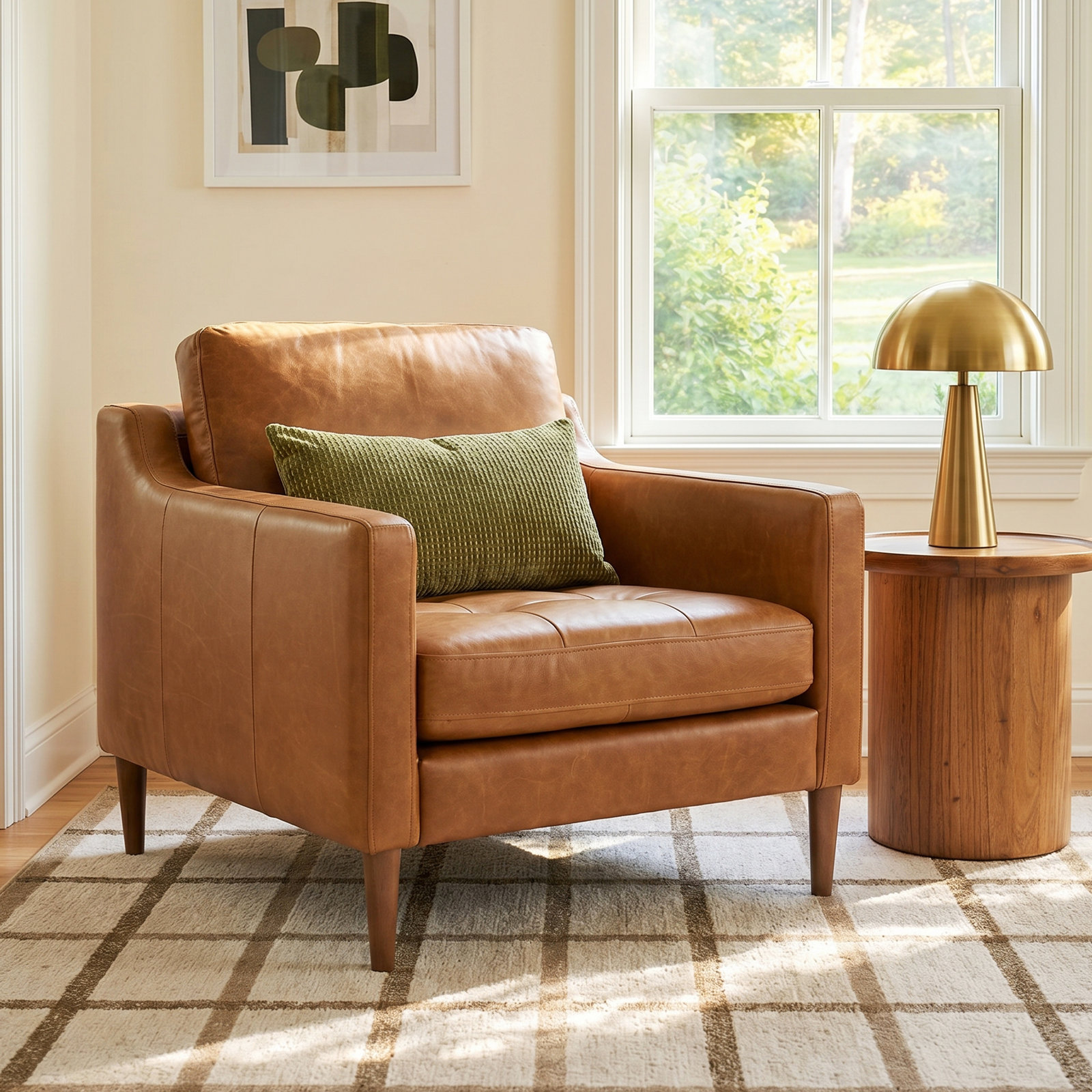 Daylen Pine Genuine Leather Armchair