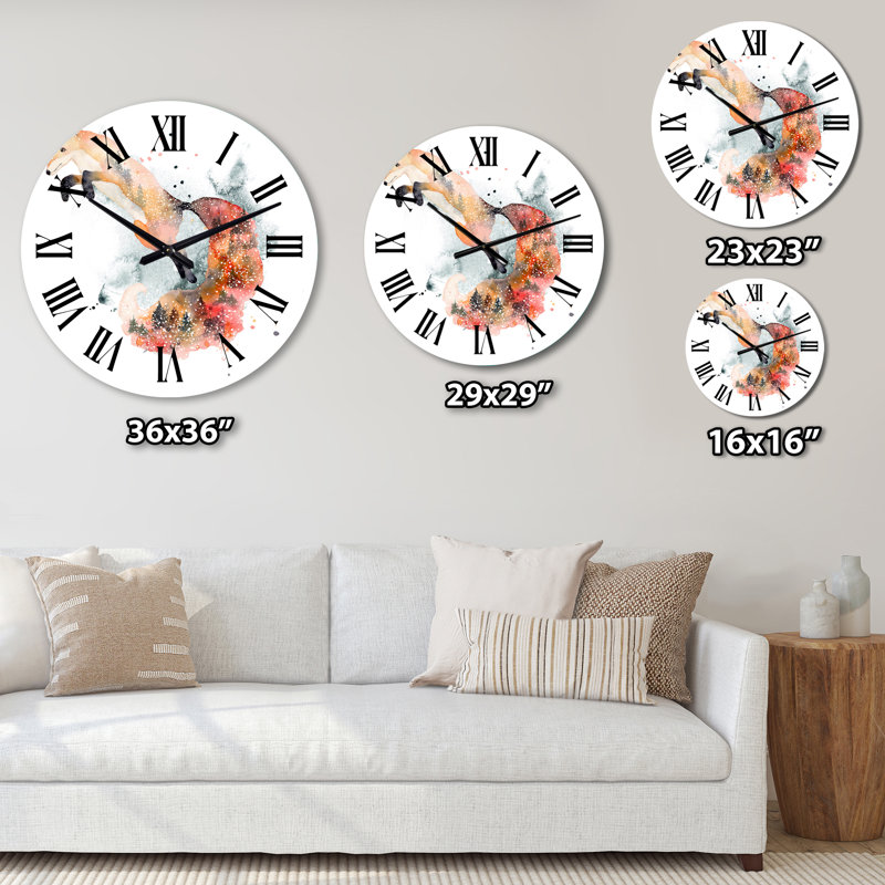Dessin de renard orange II - horloge murale traditionnelle, Petit