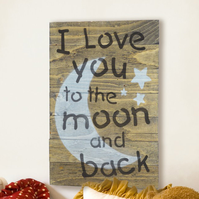 Décoration murale plaque palette en bois « I love you to the moon and back »