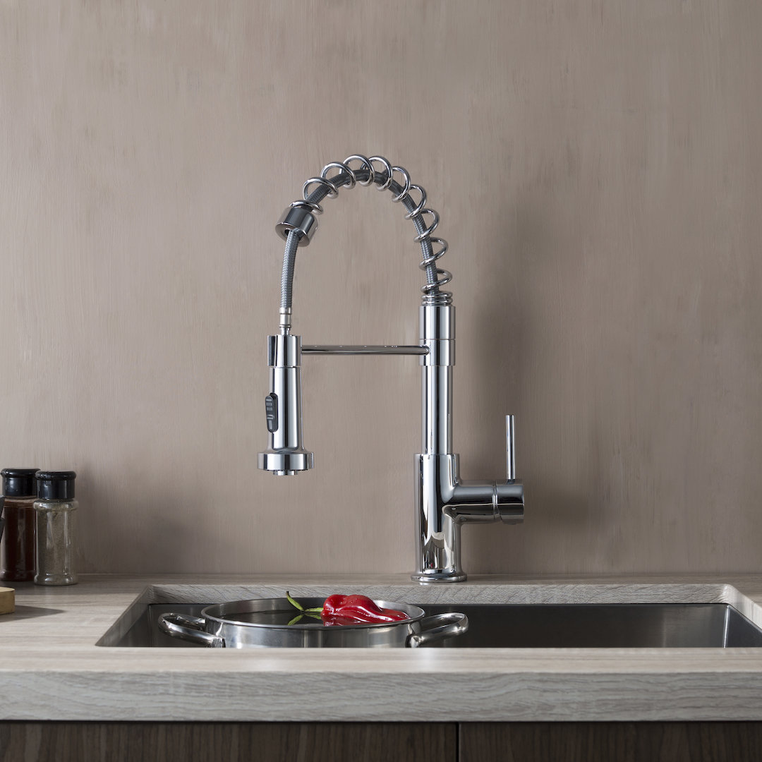 Blossom Commercial Kitchen Faucet – Solid Brass Pull-Down Spring Sink Faucet, Single Handle, 1 or 3 Hole Install for Farmhouse, RV & Utility Sinks Blossom 