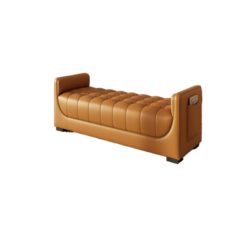 Tabouret de lit italien luxueux, 21.25" H x 47.42" W x 23.62" D, Orange
