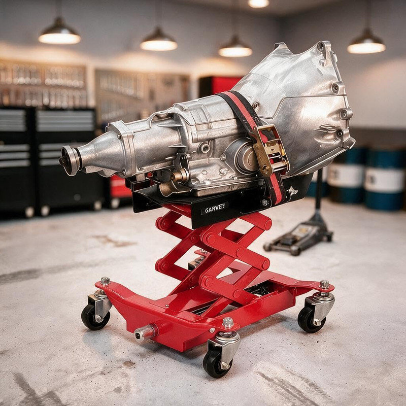 Cric de transmission à profil bas avec sangles de sécurité | Capacité de 450 lb, levage réglable de 7 à 23 po, 4 roulettes pivotantes pour le garage et le magasin
