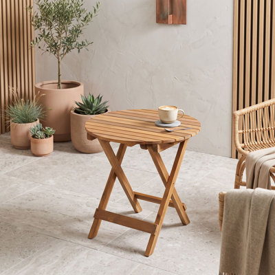 No-Assembly Portable End Table, Foldable Acacia Wood Outdoor Side Table for Patio, Sofa or RV