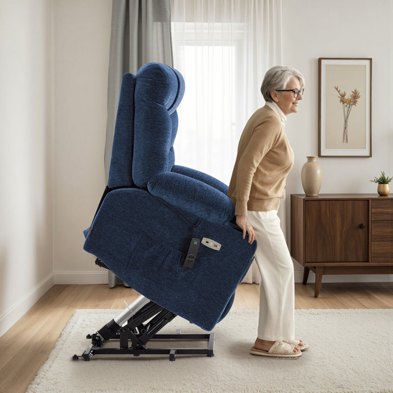 19.7" Seat Wide Small Power Lift Recliner Chair with Extended Footrest & USB and Type-C Charge Ports, Navy