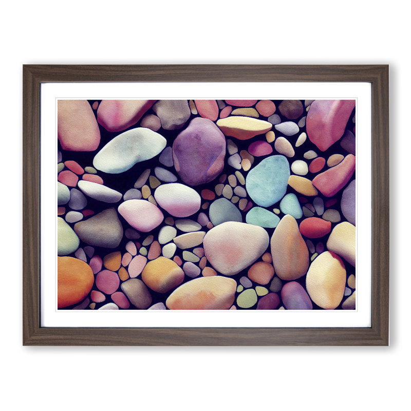 Colourful River Pebbles Vol.1 - Single Picture Frame Print, Walnut Framed, 46cm H x 64cm W x 2cm D