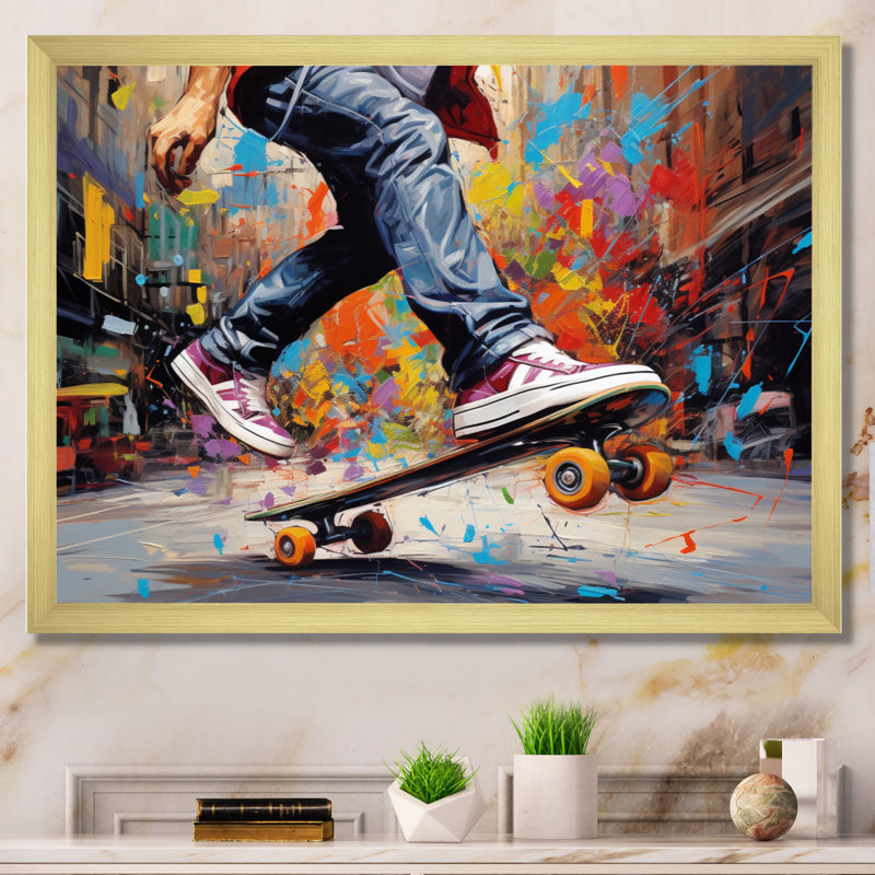 Skateboard Street Fusion - Sports Canvas Prints, H 16 po x l 32 po x P 1 po, Encadrement doré
