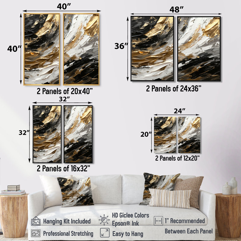 Imminent bonheur audacieux texturé doré et noir - art mural moderne, H 36 po x l 48 po, Impression encadrée flottante, Noir