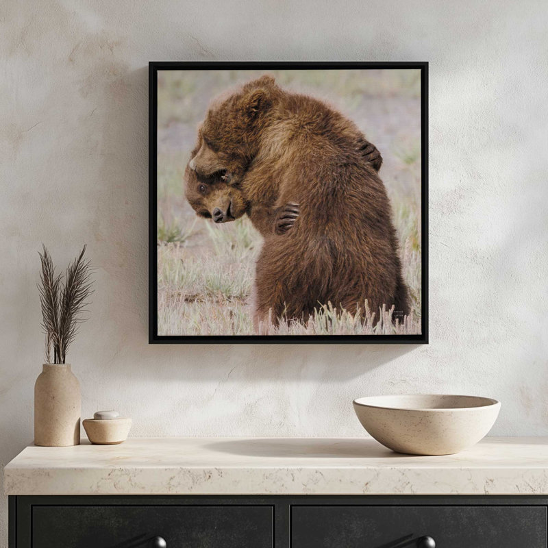 «Bear Hug» par Nathan Larson, reproduction d'art, 20 W x 20 H, Black, Framed Canvas