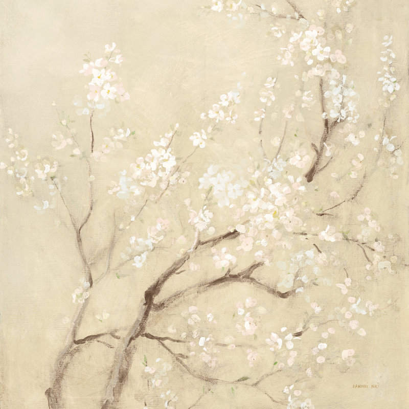 White Cherry Blossoms I Linen Crop by Danhui Nai - Wrapped Canvas Painting, 51cm H x 51cm W x 3.8cm D