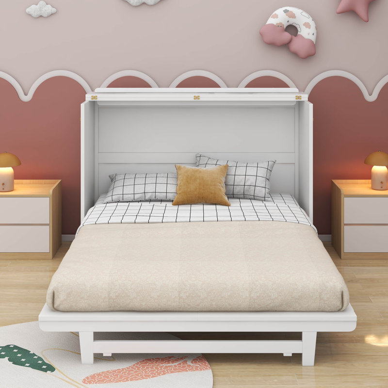 Lit escamotable avec tiroir, ports USB et prises Chavira, Blanc, Grand lit