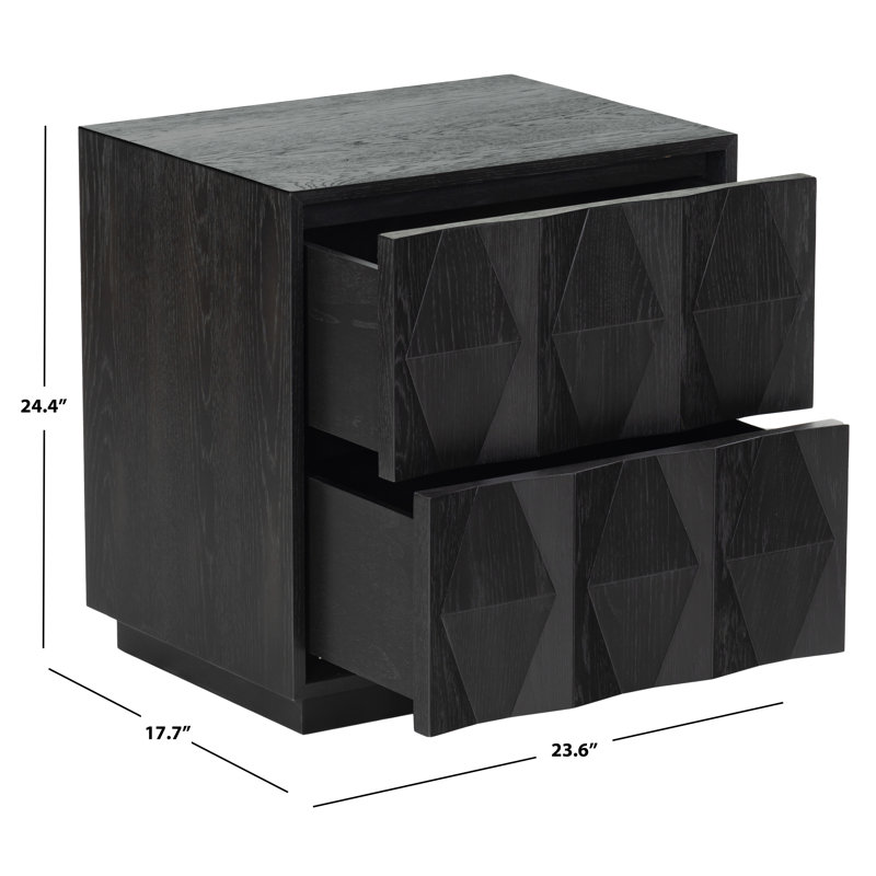 Riabelle Wood 2 Drawer Nightstand, Black