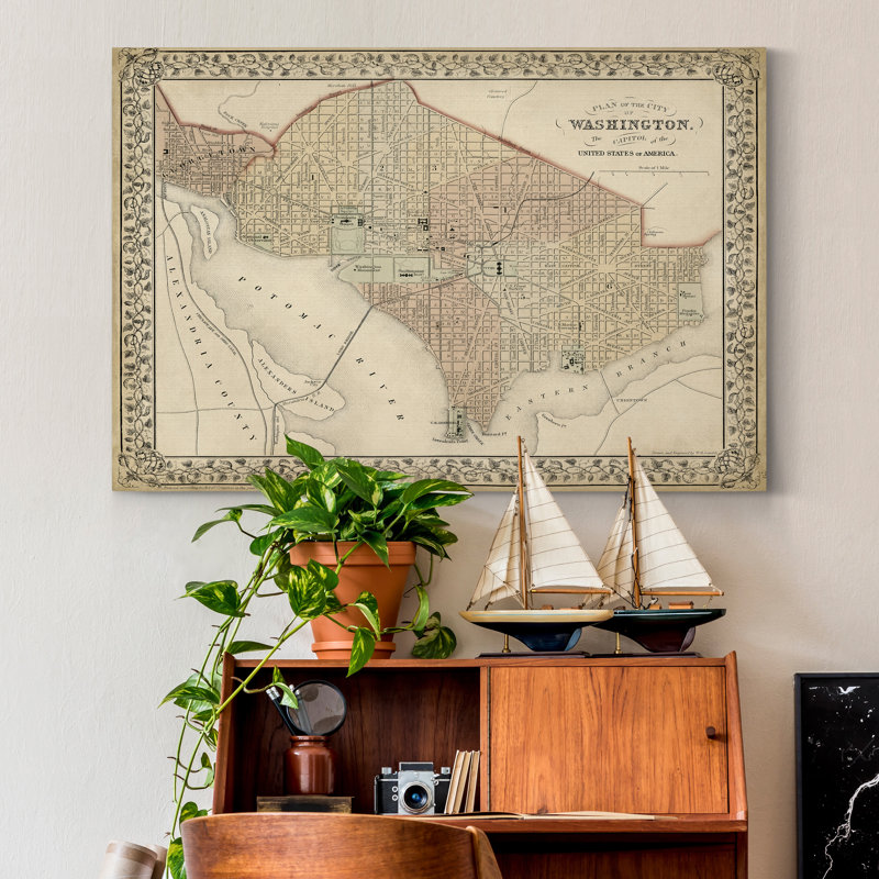 « plan de washington dc »-reproduction d’art sur toile, H 48 po x l 32 po x P 1 po